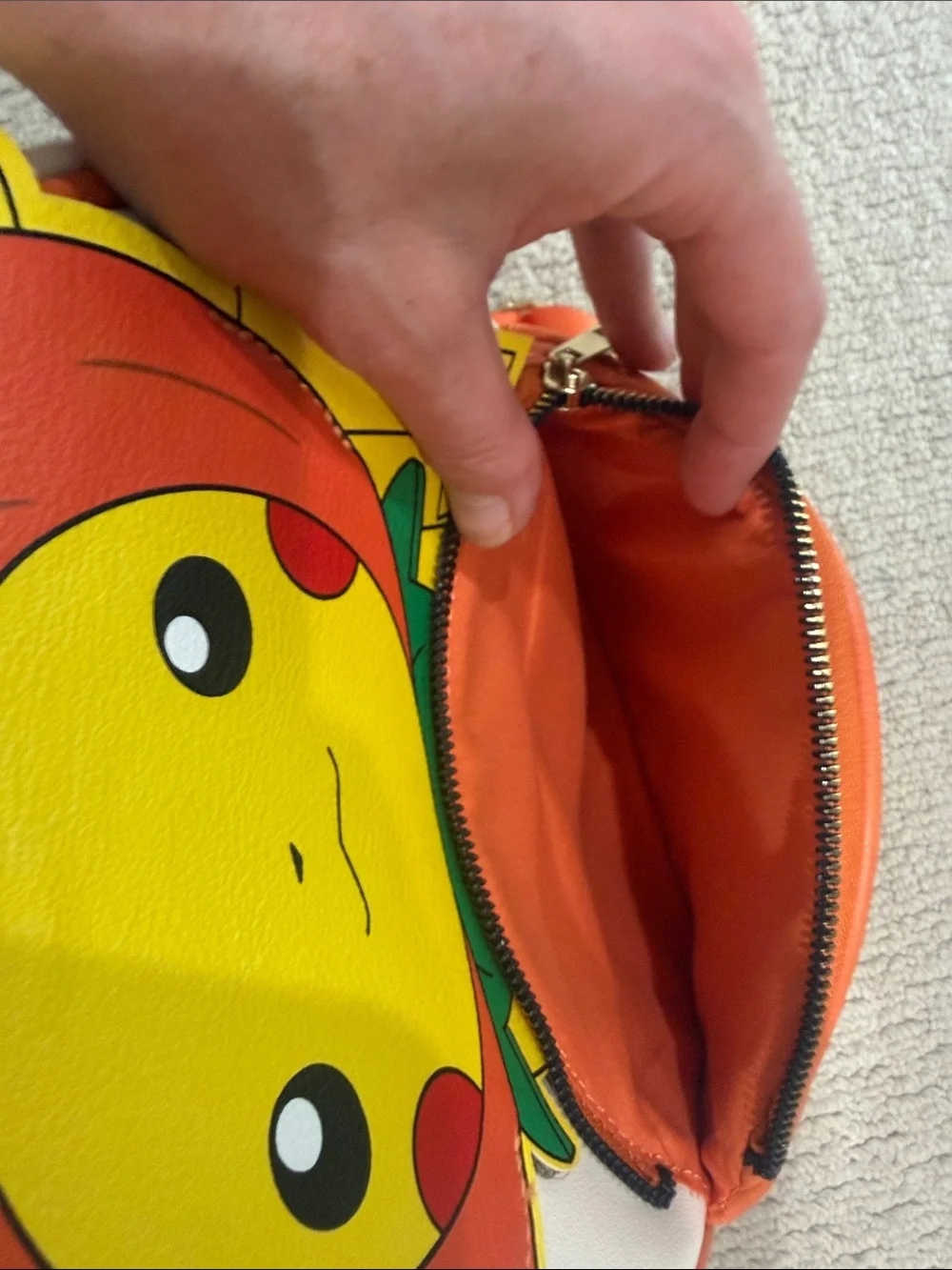 Kids Orange Quilted Backpack with Pikachu Pumpkin Design